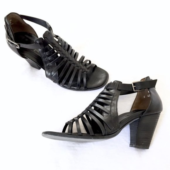 green strappy sandals heels